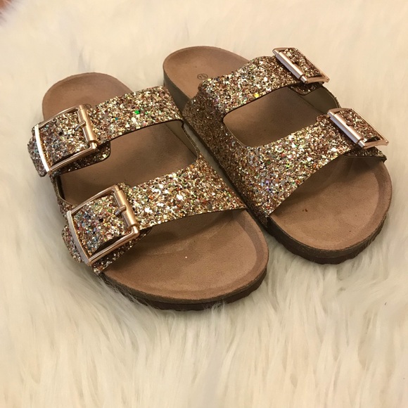 •LAST 1• Gold Glitter Buckle Footbed Sandal - Picture 6 of 8